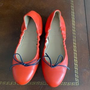 Jcrew flats, size 6 1/2, orange flats with bow detail